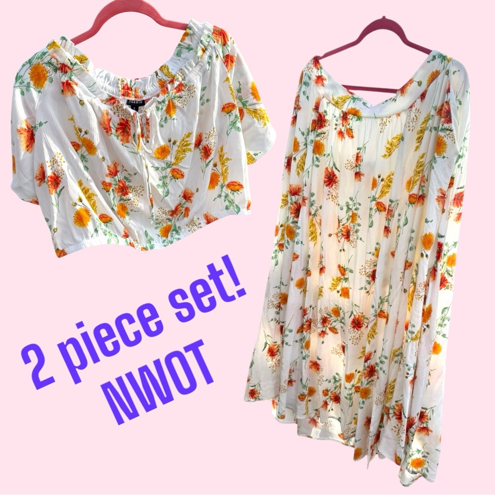 2pc Floral Off-Shoulder Top & Midi Skirt